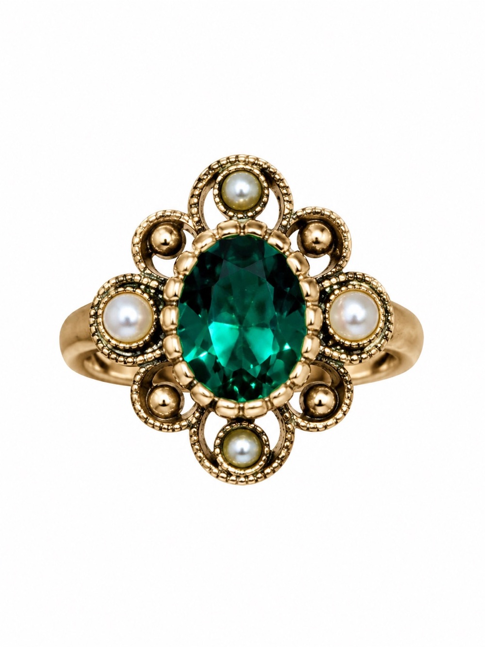 Avon Versailles Vintage 1976 Green Faux Emerald Pearl Ring
